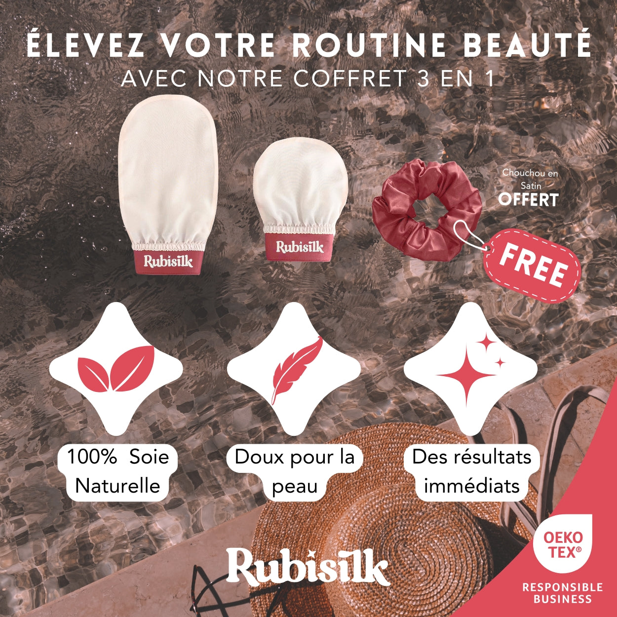 3 en 1 Gants Exfoliants en Soie pour Visage & Corps - Chouchou Satin - Gommage naturel sans douleur - Élimine peaux mortes, poils incarnés, impuretés - Active la circulation sanguine - Toutes peaux