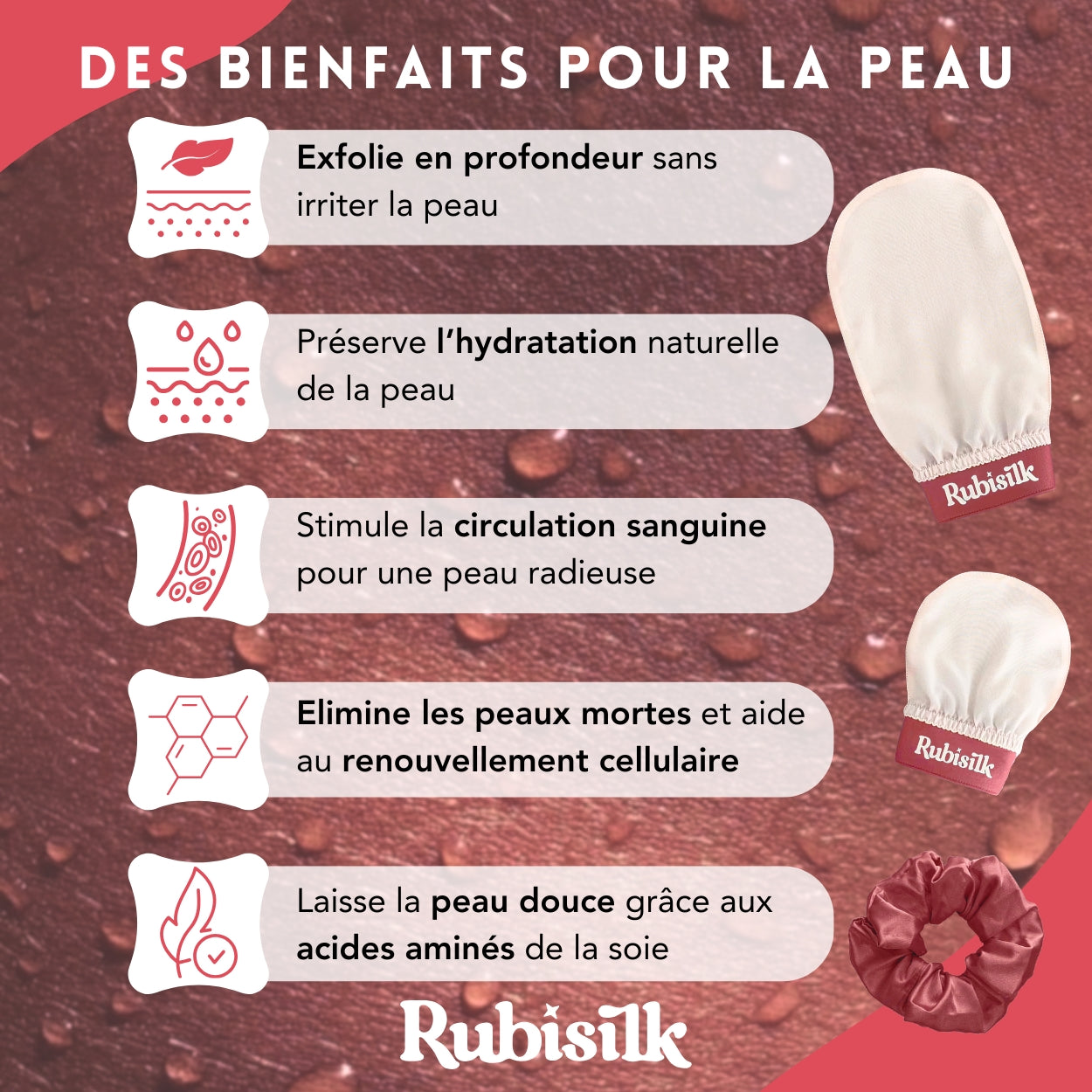 3 en 1 Gants Exfoliants en Soie pour Visage & Corps - Chouchou Satin - Gommage naturel sans douleur - Élimine peaux mortes, poils incarnés, impuretés - Active la circulation sanguine - Toutes peaux